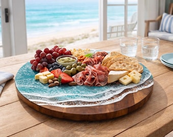 Lazy Susan with epoxy resin Ocean Waves