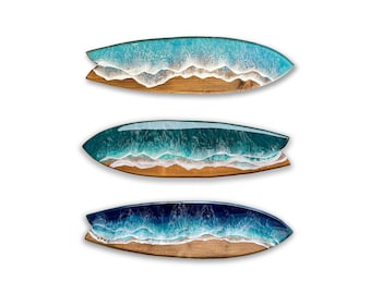 Resin Surfboard with blue or aqua waves