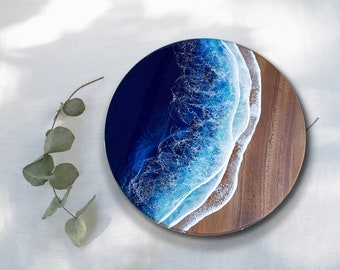 Acacia Wood Lazy Susan: Epoxy Resin Ocean Waves
