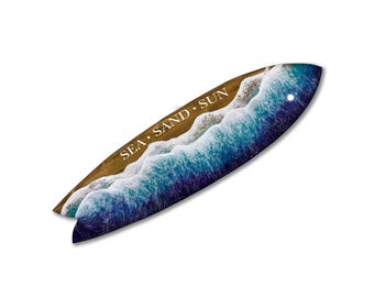 Resin Wave Surfboard, Sea Sand Sun, Wood Surfboard Wall Art