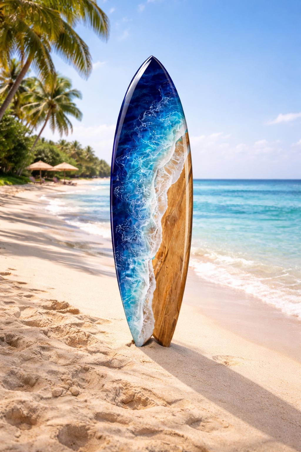 Resin Surfboard With Blue/aqua Ocean Waves - Etsy