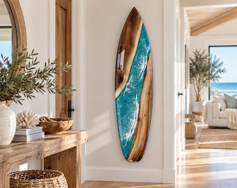 Handmade Black Walnut River Surfboard: Epoxy Resin Art