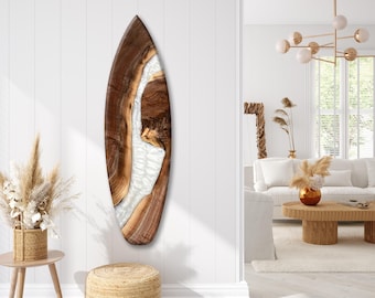 Live Edge Black Walnut River Surfboard: Handmade Epoxy Resin Art