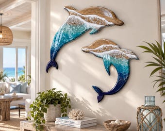 Dolphin Wall Art with Epoxy Resin Waves