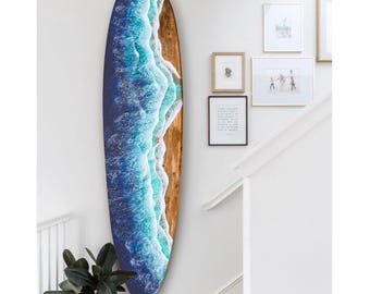 Large surfboard with epoxy resin waves, longboard