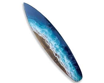 Resin Wave Surfboard Wall Art: 6 ft Stained Wood