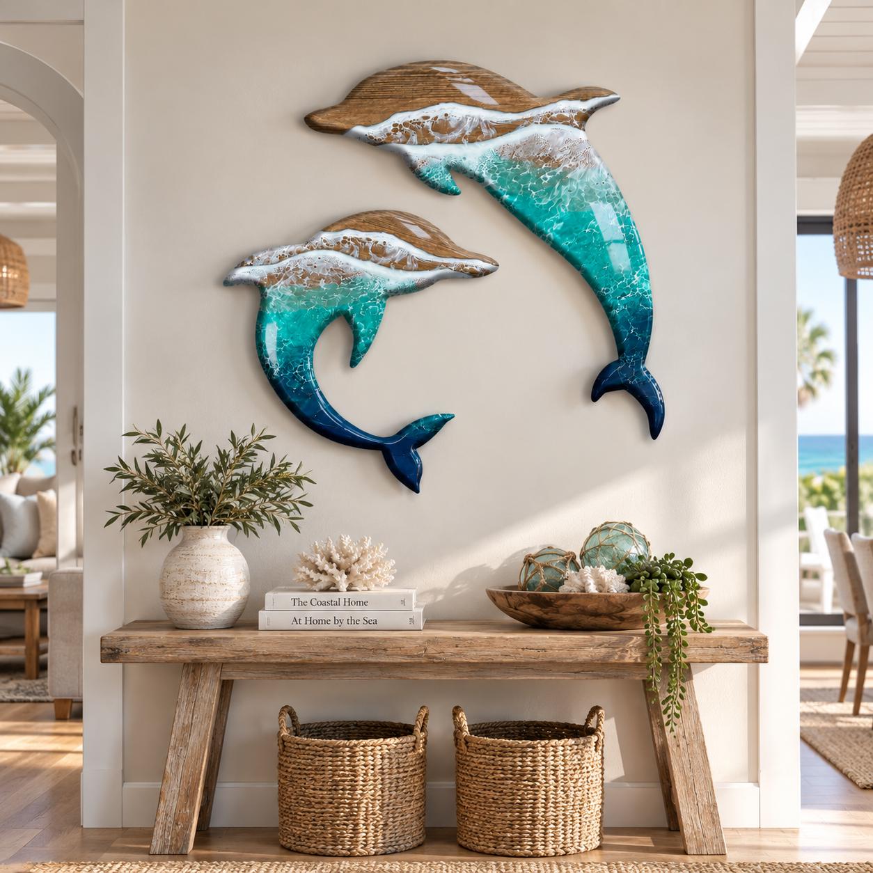 木彫り 魚 オブジェ カムイチェプ 壁掛け エポキシ樹脂の波模様のイルカの壁アート - Etsy 日本