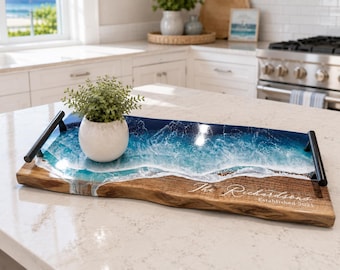 Live Edge Charcuterie Board with resin waves, Customized Charcuterie Tray