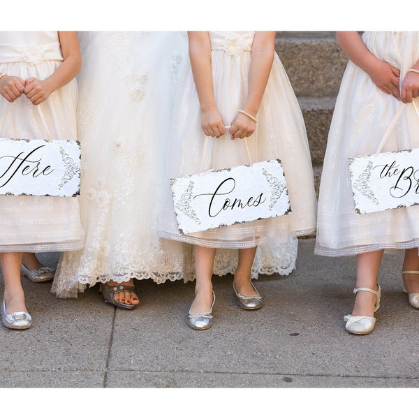 Here comes the bride, set of 3 vintage wood wedding signs