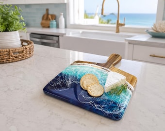 Acacia Wood Cutting Board with Resin Wave Handle