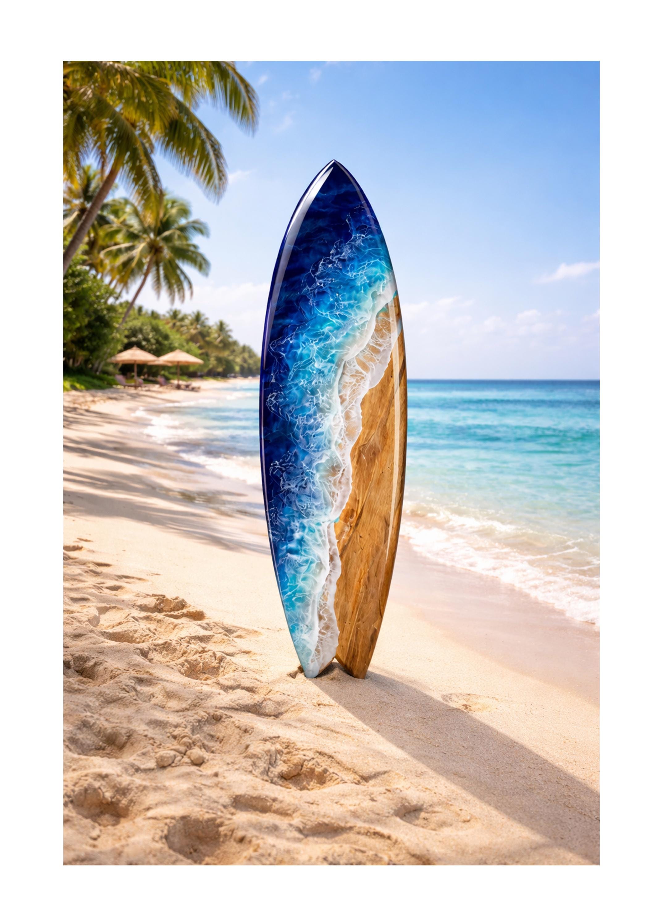 Resin Surfboard With Blue/aqua Ocean Waves - Etsy