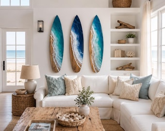 6' Ocean Surfboard with resin waves, surfboard wall art