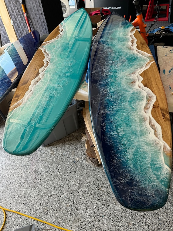 Wood Surf Blue / Wood × Blue Resin Art 6' Ocean Surfboard With Waterfall Edge - Etsy