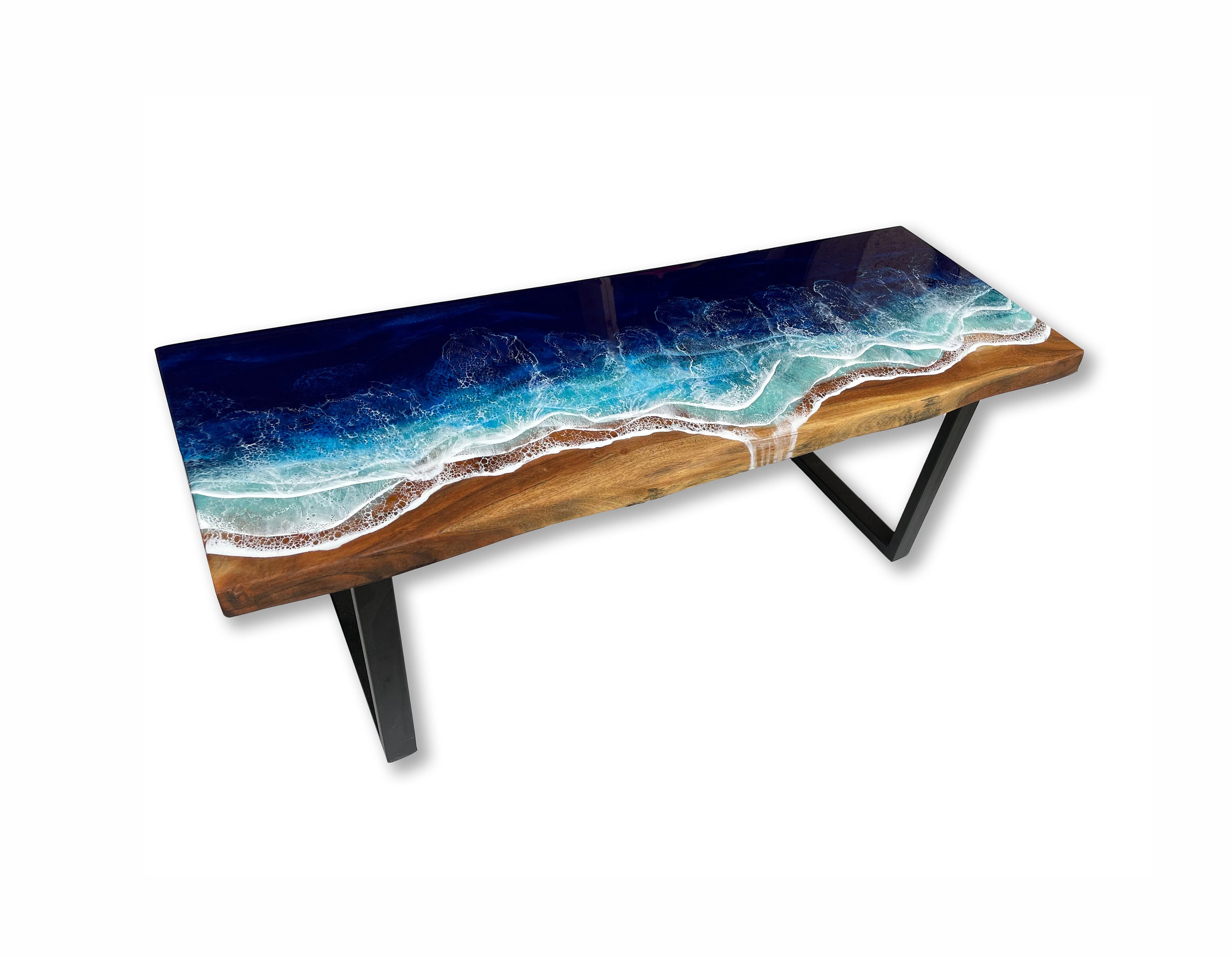 Live Edge Coffee Table With Epoxy Resin Waves, Acacia Wood Ocean Table ...