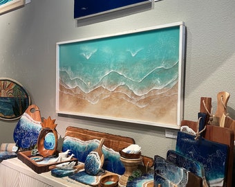Resin Wave Wall Art, Framed Epoxy Resin Aqua Ocean - Etsy