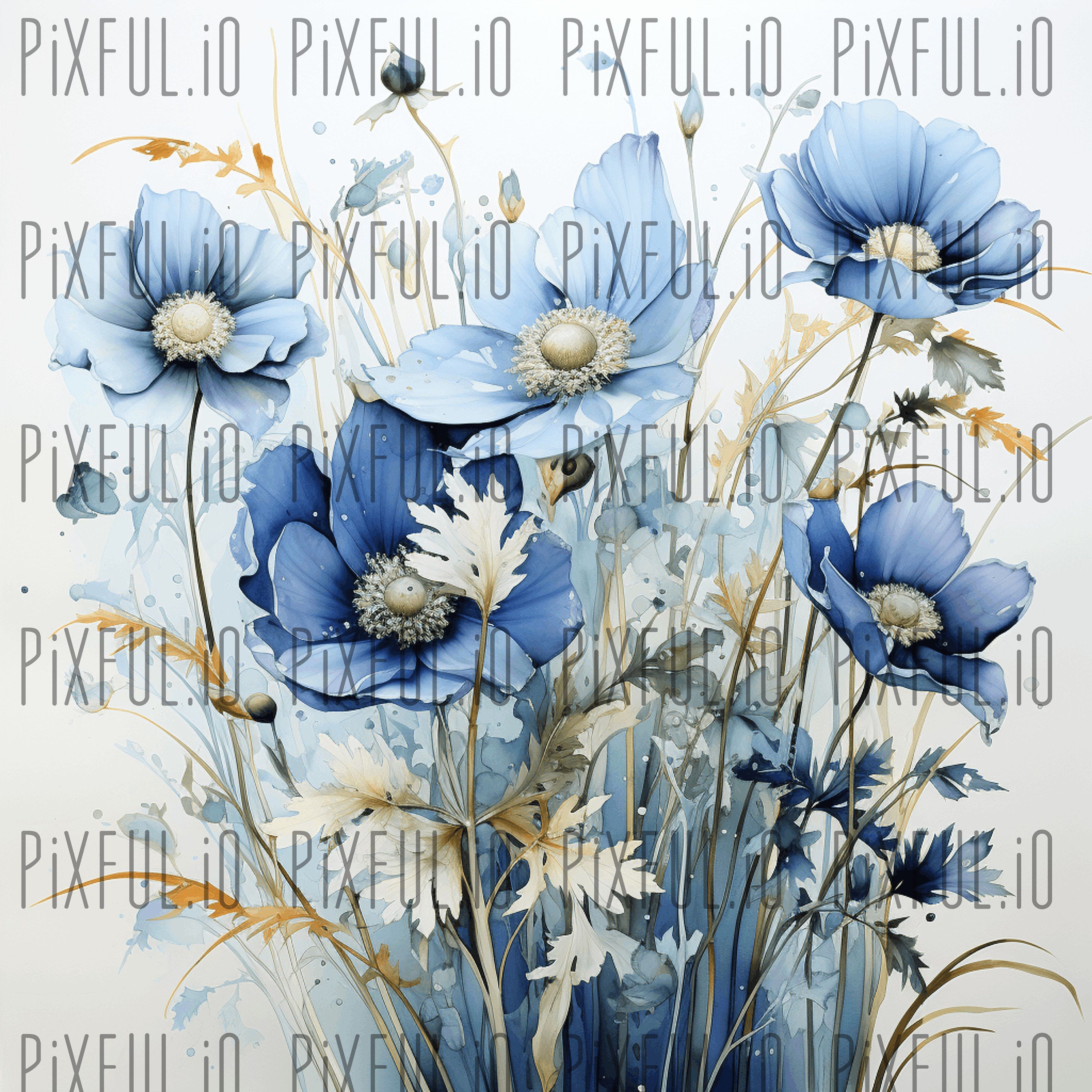 Printable Floral Digital Paper Set Watercolor Painting of Wildflowers ...