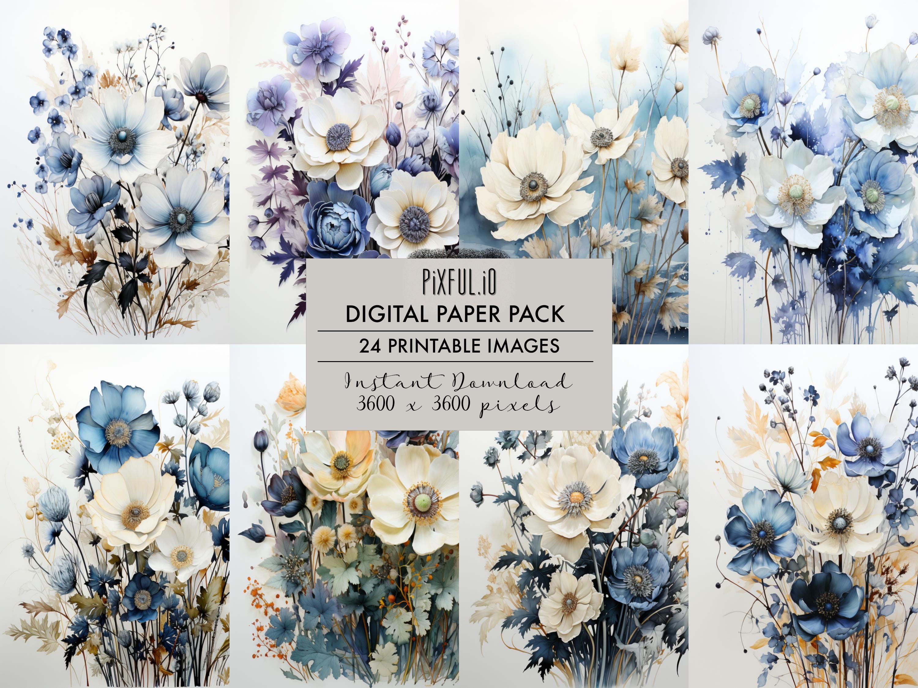 Printable Floral Digital Paper Set Watercolor Painting of Wildflowers ...