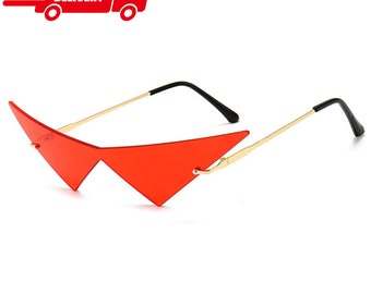 Fashionable Oversized Rimless Cat Eye Sunglasses - Trendy One Piece Lens Eyewear - UV400 Protection for Women/Men/ Free shipping now!