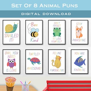 Animal Pun Posters, Classroom Animal Wall Art, Kids Bedroom Art, Funny Classroom Art, Homeschool Posters, Nursery Wall Prints, Pun Wall Art