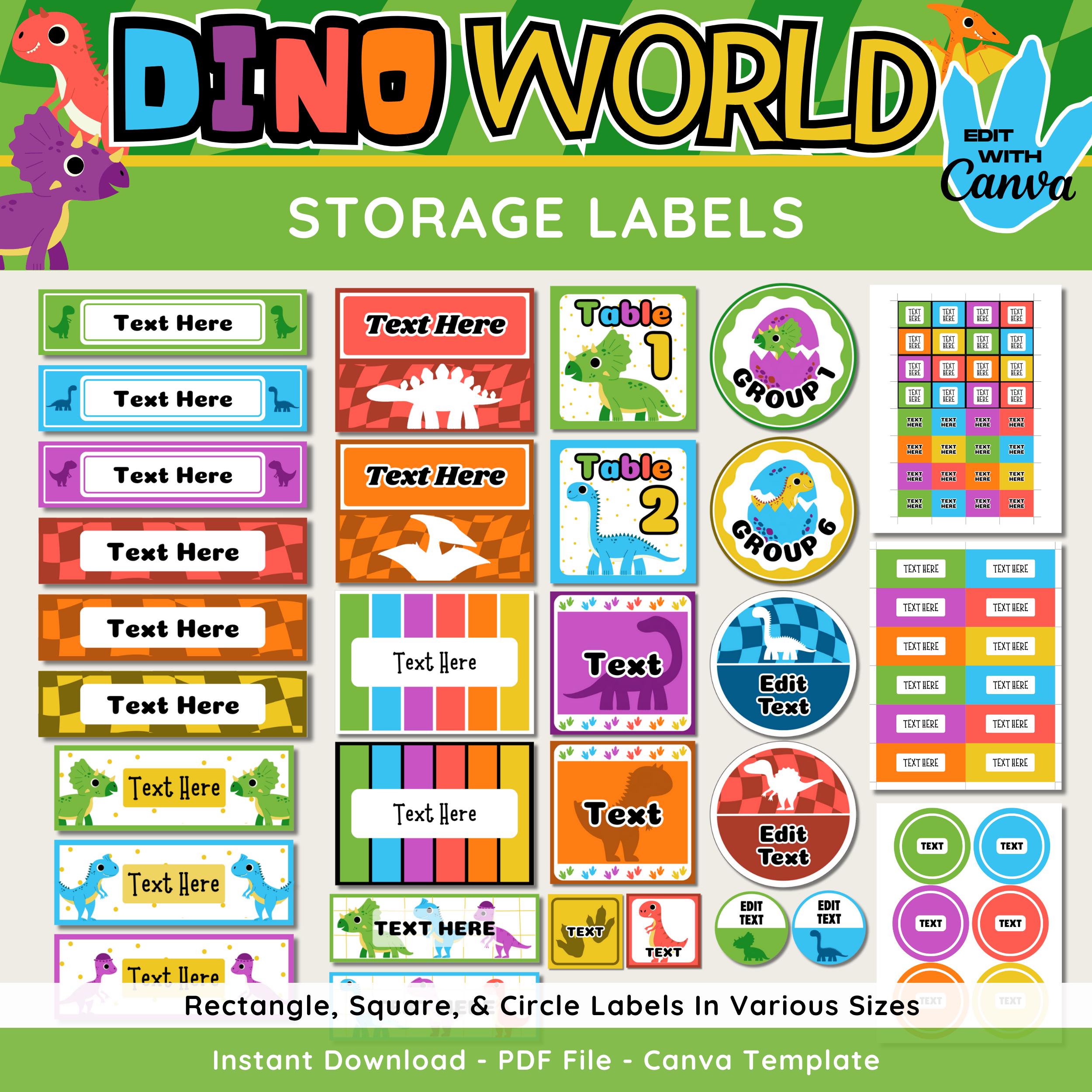 Dinosaur Classroom Storage Labels, Printable Editable Teacher School Organization Tags And Labels, Dinosaur Decor Theme, Canva Template