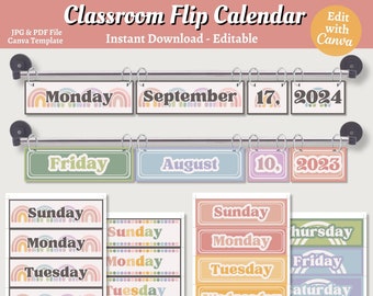 Boho Classroom Flip Calendar: Editable Printable Decor (Canva Template)