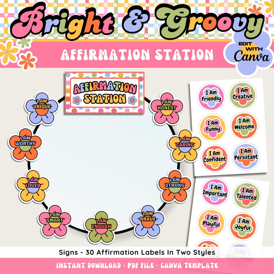 Classroom Affirmation Station, Bright Retro Printable Affirmation ...