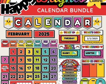 Rainbow Classroom Calendar Bundle,  Printable & Editable Calendar Display, Weather Station, Bold Rainbow Classroom Decor, Canva Template