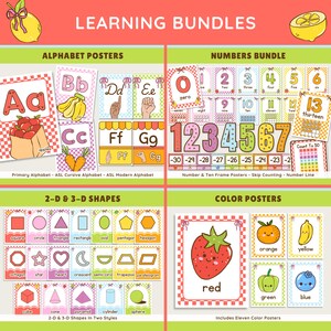 K&ouml;nnte beinhalten: Lehrpakete mit Alphabet, Zahlen, Formen und Farben. Die Poster zeigen farbenfrohe Illustrationen von &Auml;pfeln, Bananen, Karotten und Fr&uuml;chten. Enth&auml;lt Poster f&uuml;r das prim&auml;re Alphabet, ASL und die Zahlenerkennung.