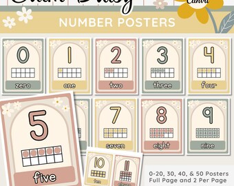 Plakaty z numerami ramek w stylu boho: neutralna dekoracja do klasy (szablon Canva)