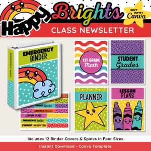 Rainbow Teacher Binder Covers: Editable Classroom Decor (Canva Template)