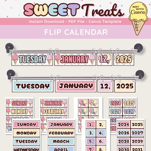 Printable Flip Calendar: Editable Pastel Classroom Decor (Canva Template)