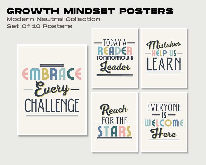 Wellcom Inmindsey Growth Mindset Posters: Boho Classroom Decor (editable, Instant ...