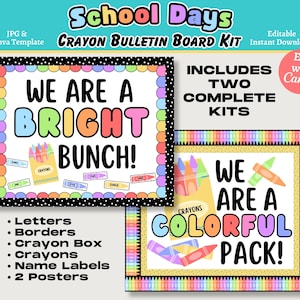 Rainbow Crayon Classroom Bulletin Board Kit: Editable Display (Canva Template)