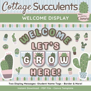 Succulent Classroom Decor Kit: Editable Welcome Display (Digital Download, PDF & Canva Edit)