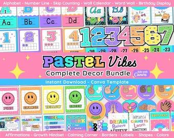 Pastel Happy Sports Classroom Decor Bundle Theme: Editable Display & Organization (Canva Digital Download)