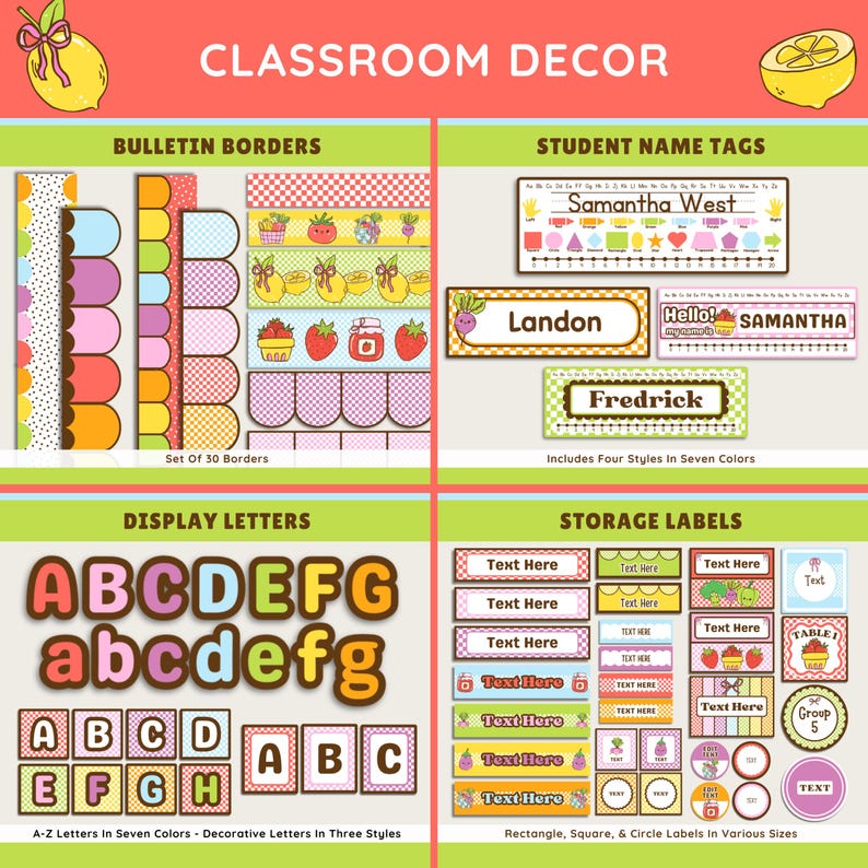 K&ouml;nnte beinhalten: Klassenzimmer-Dekor-Set mit Pinnwand-Bord&uuml;ren, Sch&uuml;lernamensschildern, Display-Buchstaben und Aufklebern. Das Set enth&auml;lt verschiedene Stile und Farben mit Textoptionen zur Anpassung. Enth&auml;lt A-Z-Buchstaben und Etiketten in Rechteck-, Quadrat- und Kreisformen.