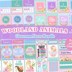 Woodland Animals Classroom Decor Bundle, Editable School Decor, Teacher Printable, Canva Templates, Instant Download, Pre-K Teacher Resource