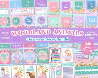 Woodland Animals Classroom Decor Bundle: Teacher Printable (Canva Templates)