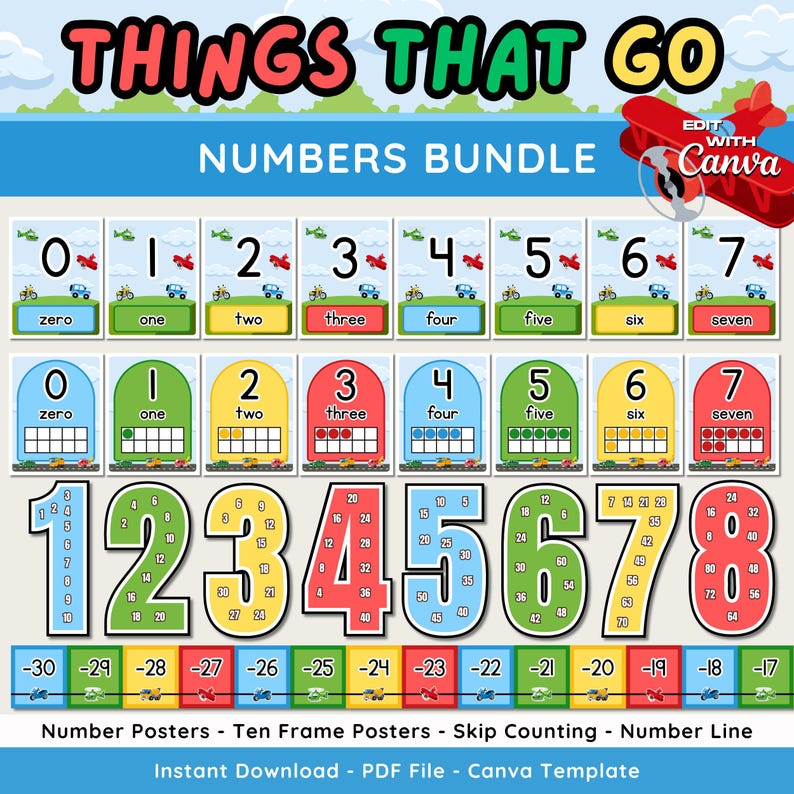Transportation Vehicle Numbers Posters: 0-20 Ten Frame, Skip Counting ...