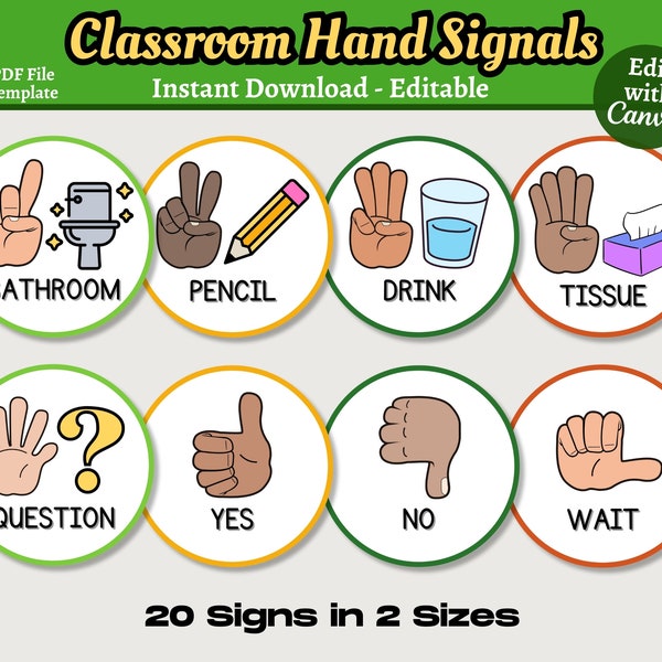 Classroom Hand Signals Signs - Etsy