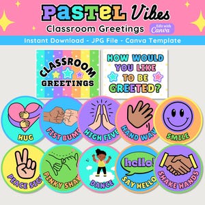 Editable Morning Greeting For Students, Printable Classroom Greetings, Bright Pastel Classroom Decor, Instant Download, Canva Template