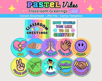 Editable Morning Greeting For Students, Printable Classroom Greetings, Bright Pastel Classroom Decor, Instant Download, Canva Template