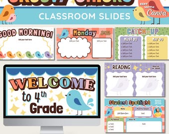 Retro Groovy Chicks Classroom Slides Template: Editable Canva Presentation (Digital Download)