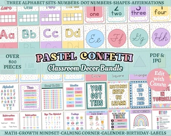 Pastel Confetti Classroom Decor Bundle: Editable Canva Templates (Digital Download)