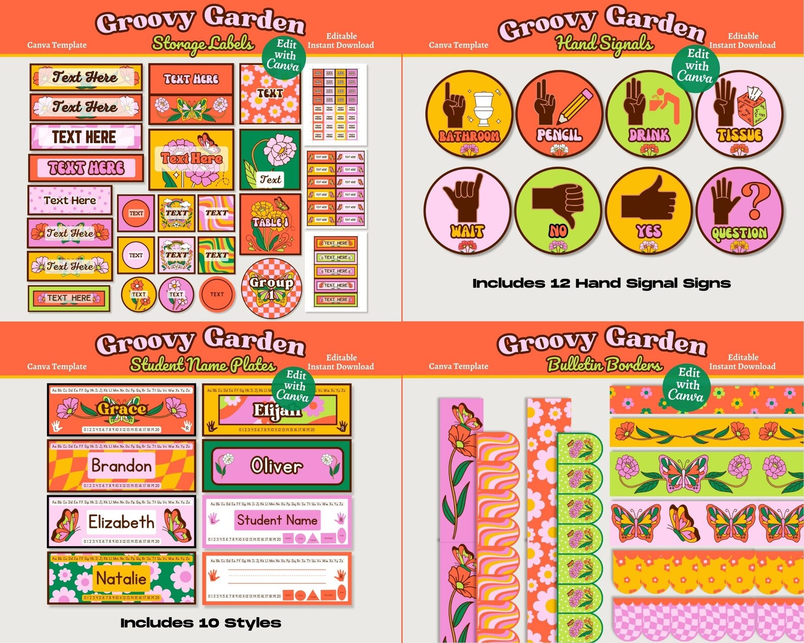 Groovy Garden Classroom Decor Bundle: Retro Floral Posters (canva ...