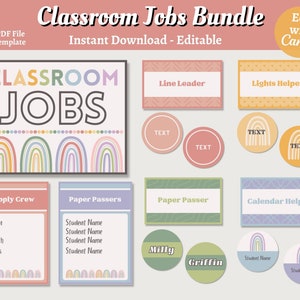 Classroom Jobs Display Bundle, Editable Canva Template, Boho Elementary Preschool  Pre-K Decor, Teacher Classroom Management Printable