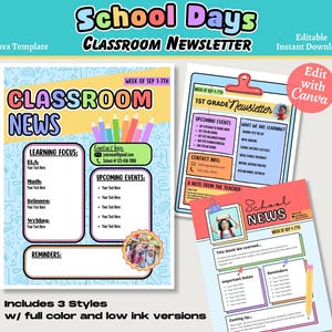 Classroom Newsletter Template Printable Editable School Newsletter