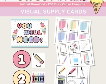 Classroom Supply Cards: Pastel Decor, Editable Visual Aids (Canva Template)