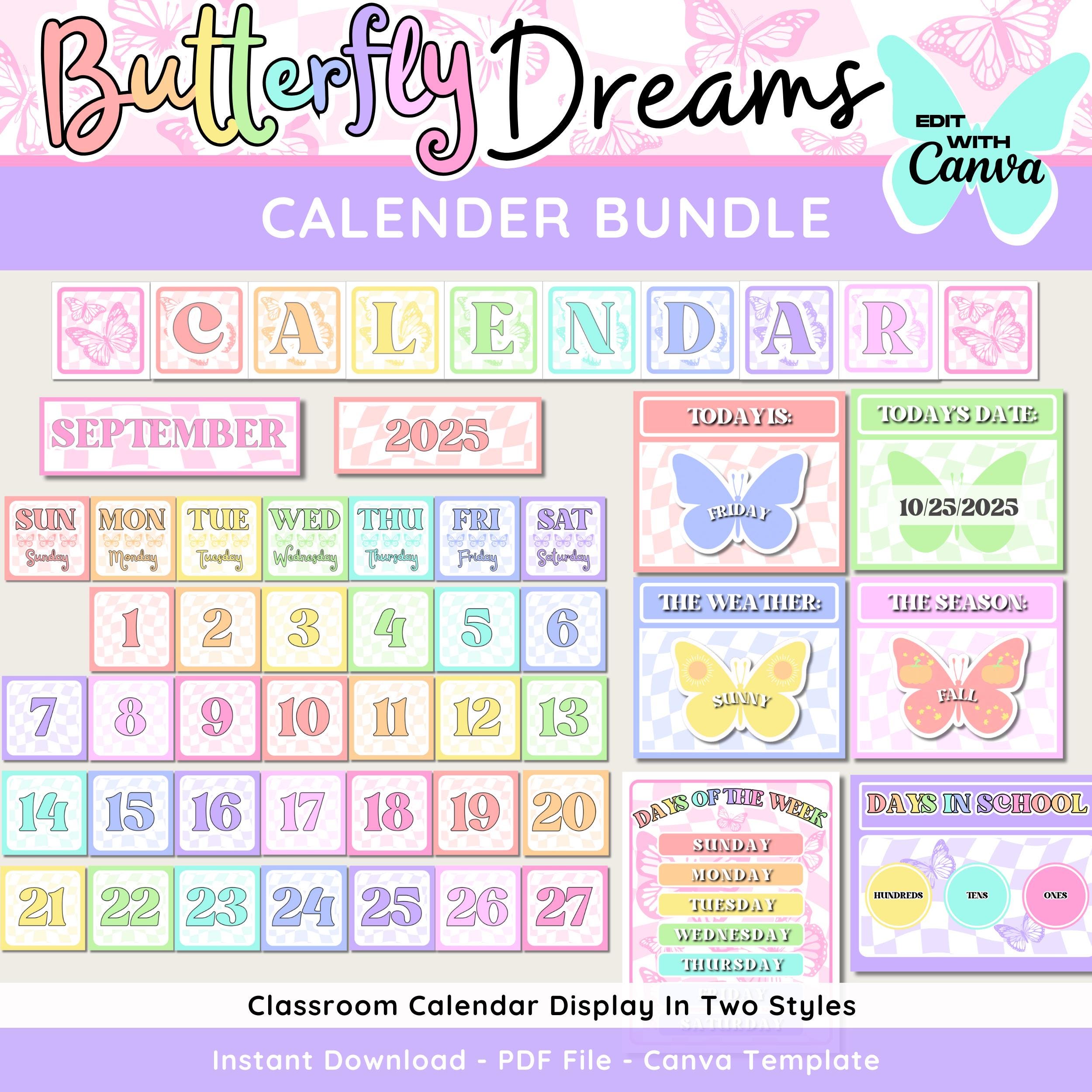Butterfly Classroom Calendar Bundle: Pastel Decor (printable & Editable ...