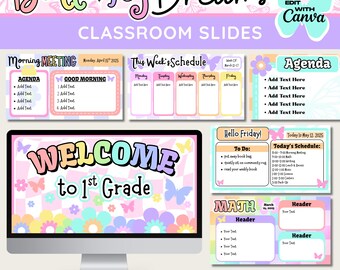 Butterfly Classroom Slides: Pastel Decor, Editable Canva Template (Digital Download)